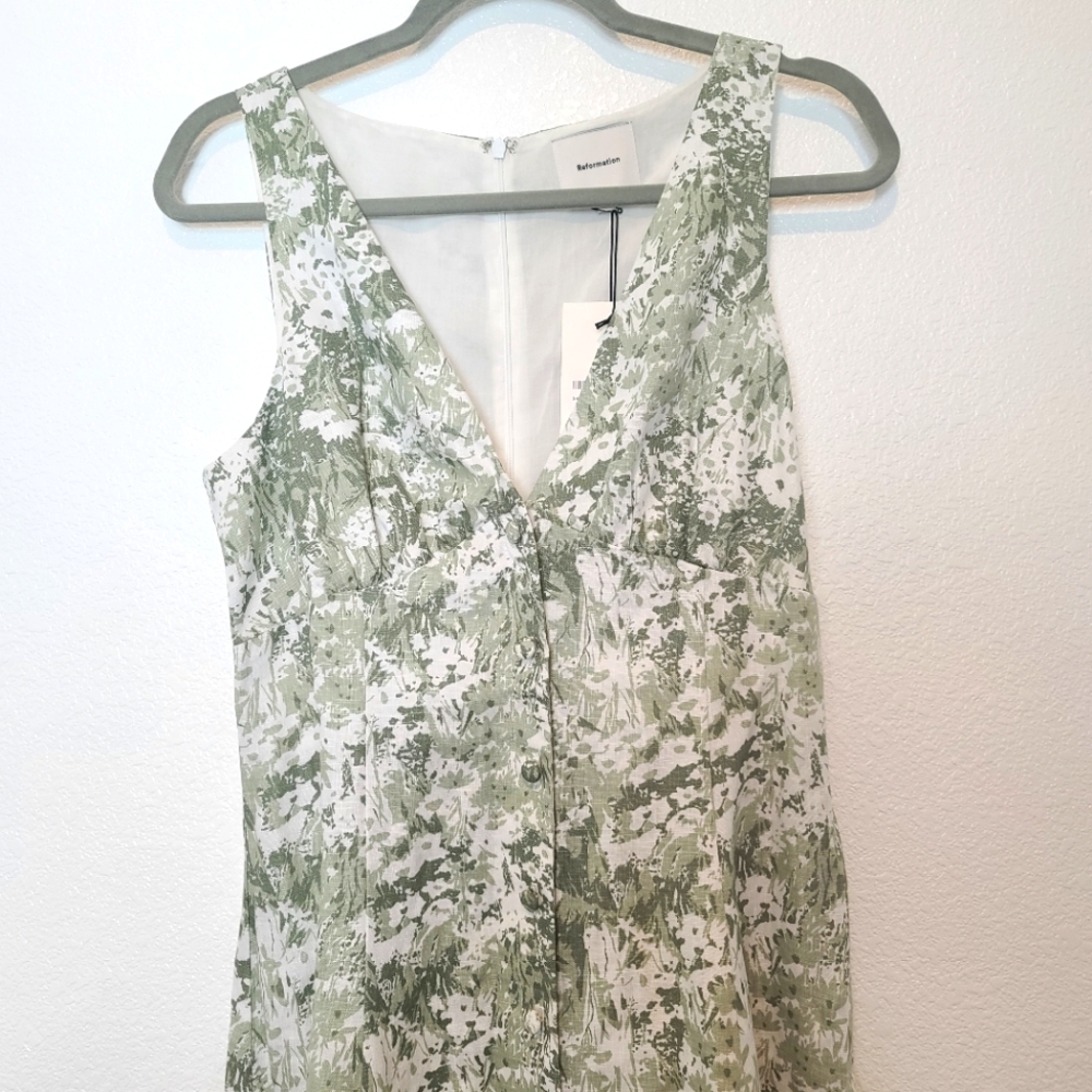 NWT Reformation Sebastien Linen Dress In Glade Green Cottagecore Event Sz 6 - Picture 7 of 9